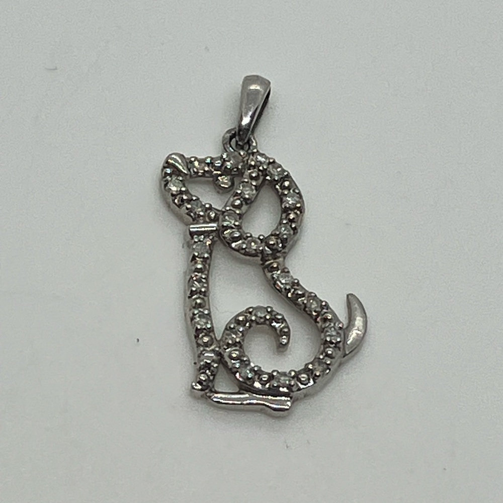 Vtg 925 Sterling Silver Puppy Dog Cz Sparkle Necklace Pendant